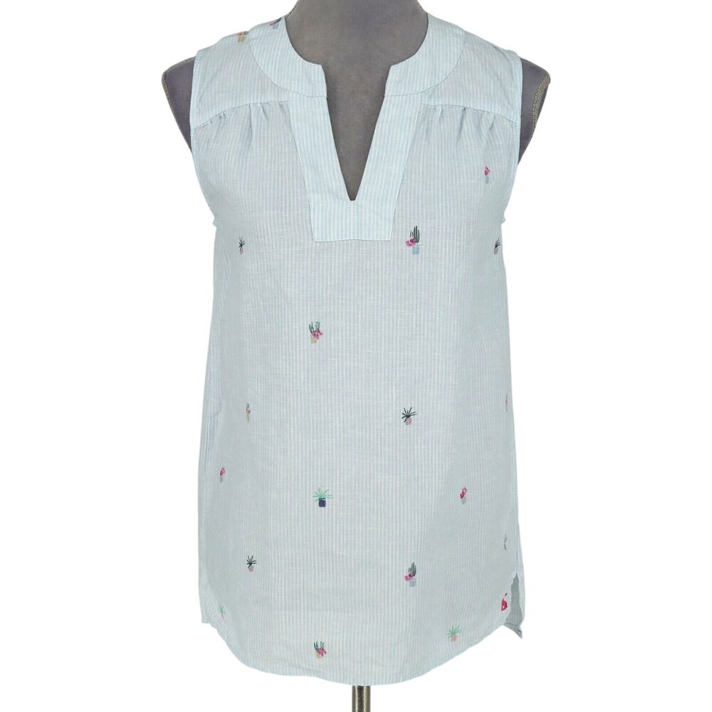 Joules Top Womens 4 Blue White Stripe Linen Tunic Blouse Sleeveless Pullover
